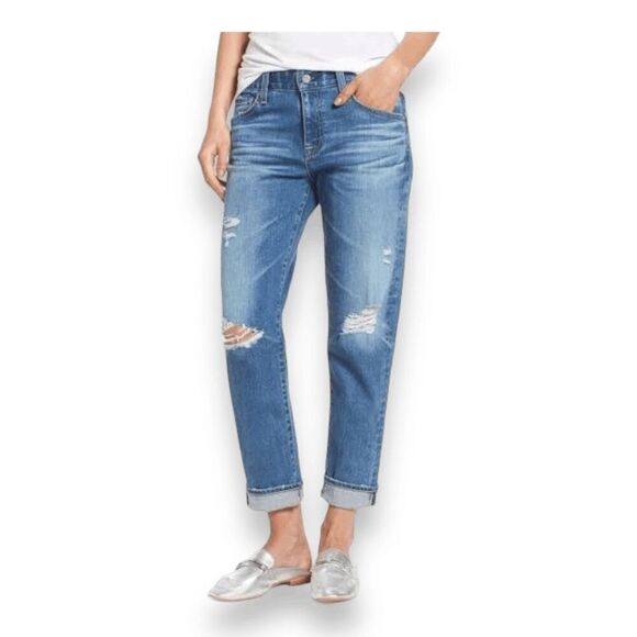AG Adriano Goldschmied  Distressed The Ex Boyfriend Slim Jeans Dark Wash 27R - Picture 1 of 13